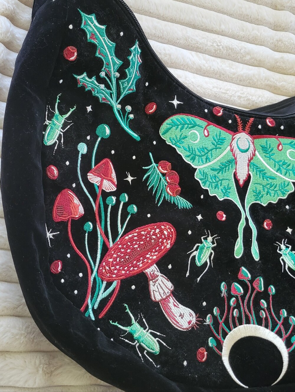 ReStyle Autumnal Equinox Luna Moth Velvet Hobo Bag - Picture 2 of 6
